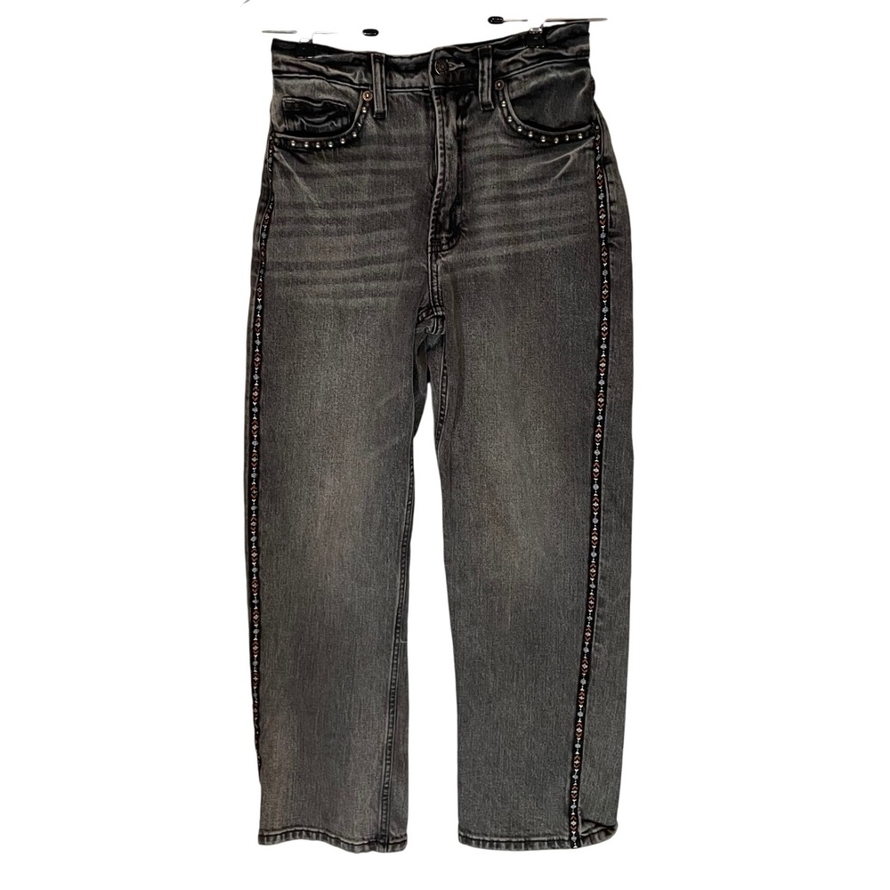 Arizona Jean Co Highest Rise Vintage Straight Studded Embroidered Jeans 1 Indie - Picture 2 of 8